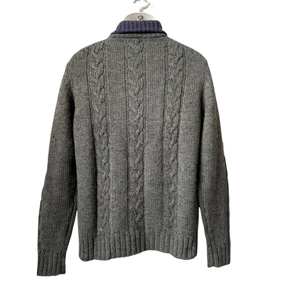 VINTAGE 90s GANT Charcoal Worsted Wool Shawl Collar Cable Knit Sweater Size L - Picture 3 of 5